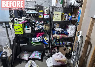 cluttered messy and disorganized basement shelves