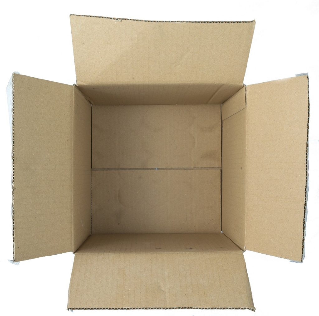 and empty, opened cardboard box